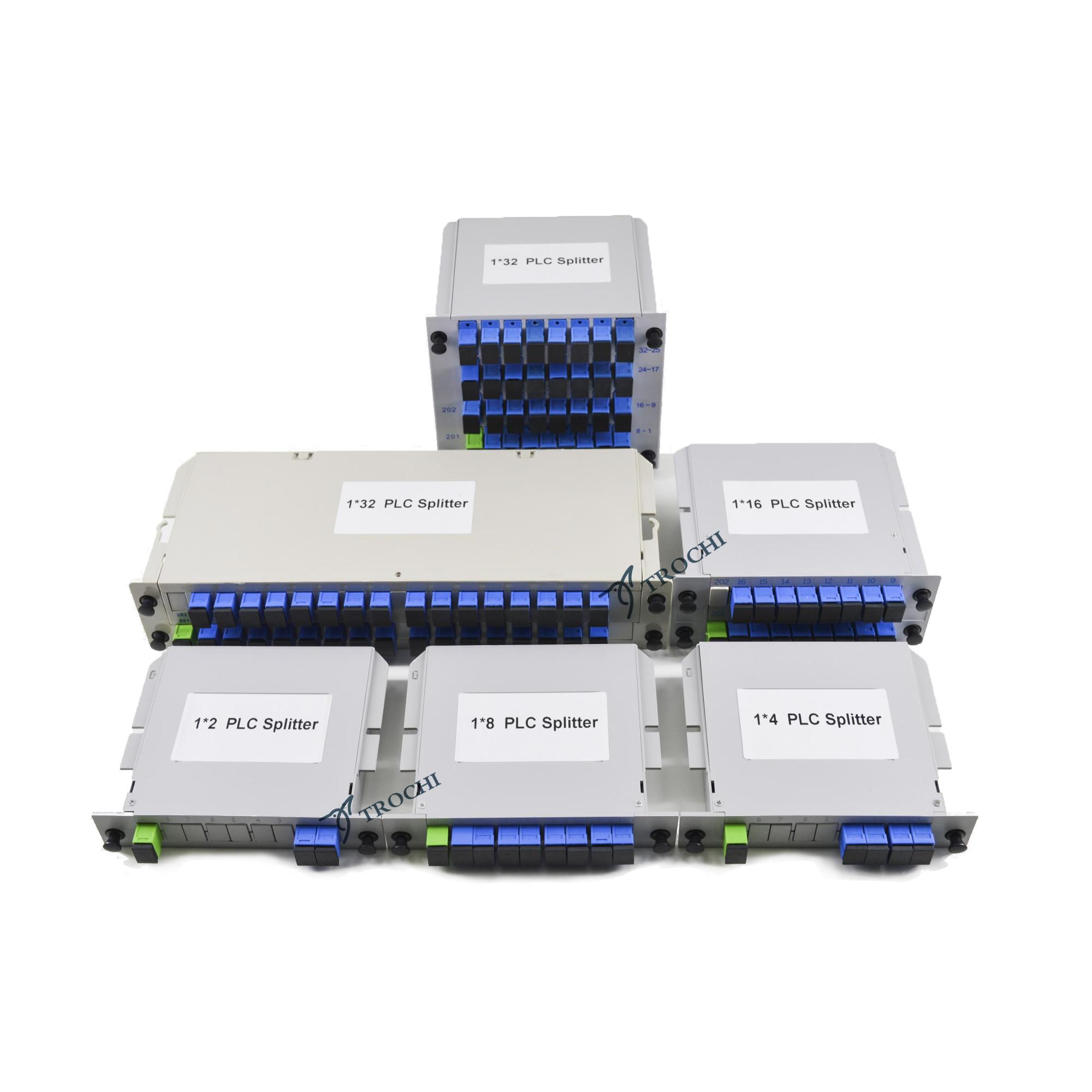 plug-in type optical fiber PLC splitter 1:2 1:4 1:8 1:16 1:32 1:64 with adaptor